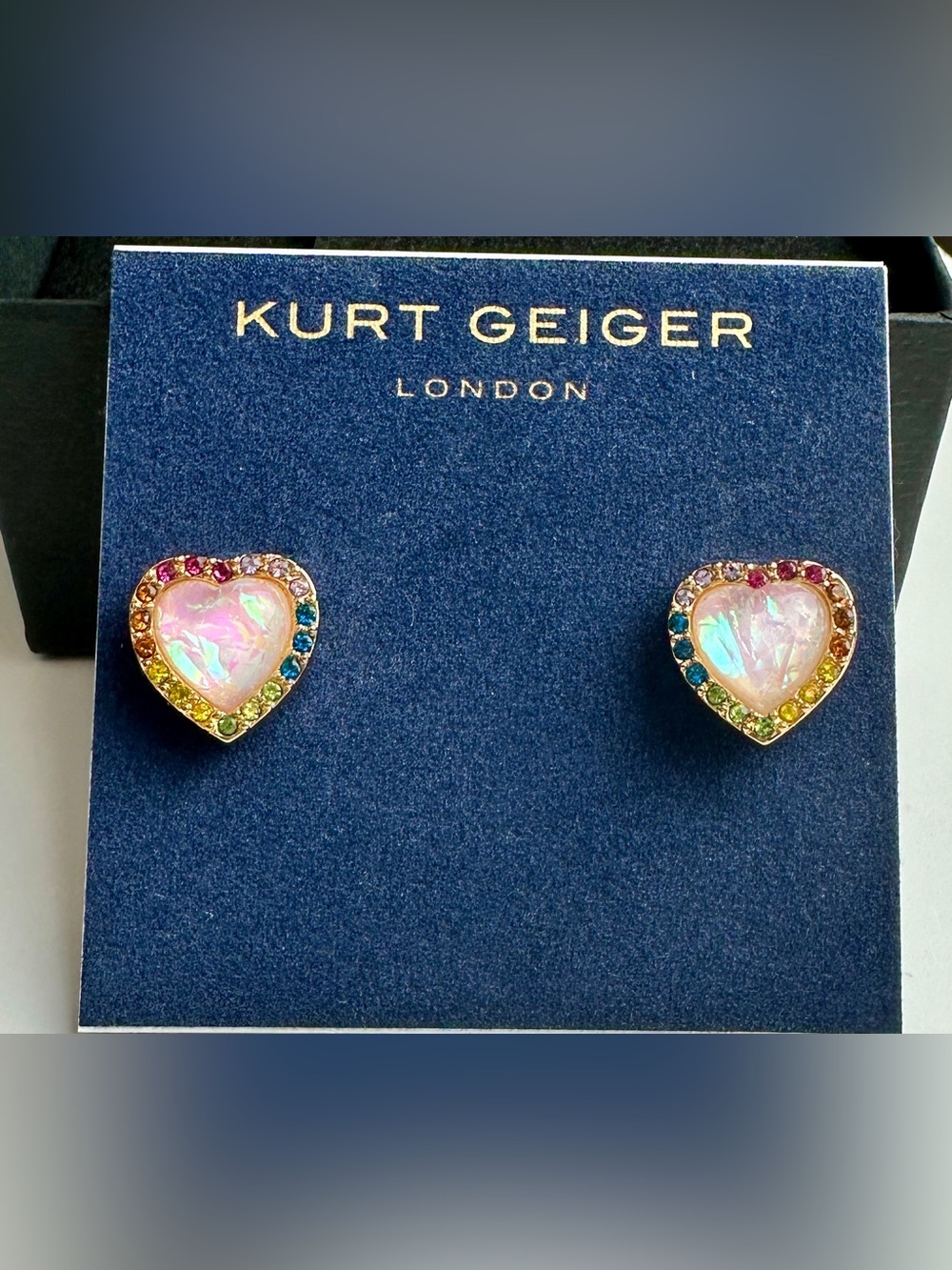 NWT Kurt Geiger Opal Heart Rainbow Crystal Stud Earrings $58